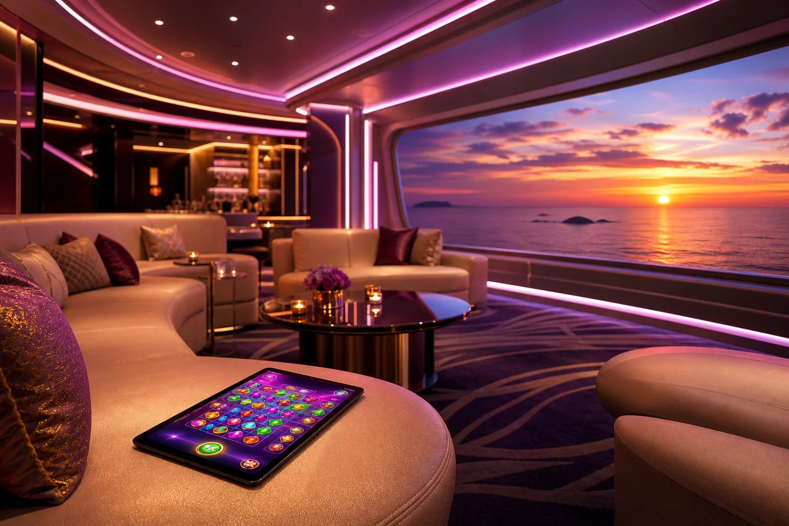 Exclusive VIP lounge with sunset ocean view